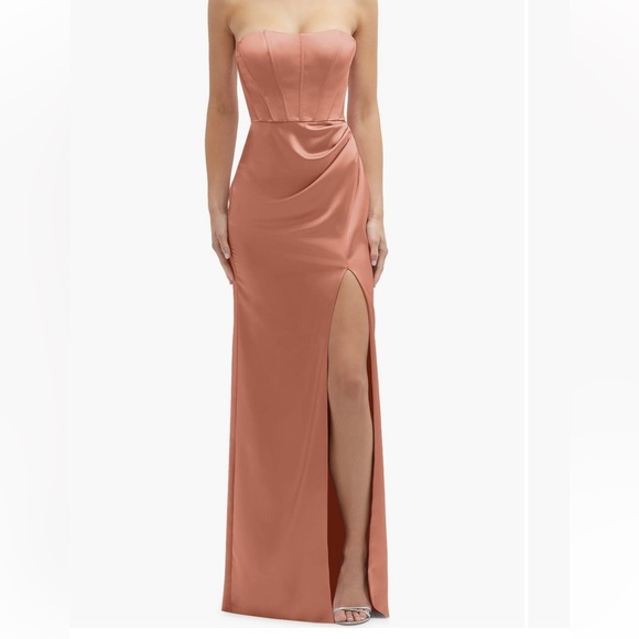 New After Six Corset Strapless Charmeuse Gown in color Copper Penny - Picture 1 of 11